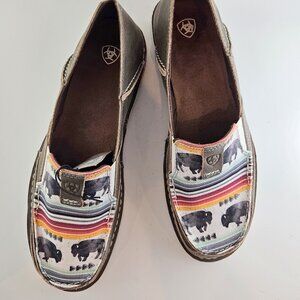 Women's Ariat Natural Taupe Buffalo Print Cruiser Loafer Slip On Shoes Size 11